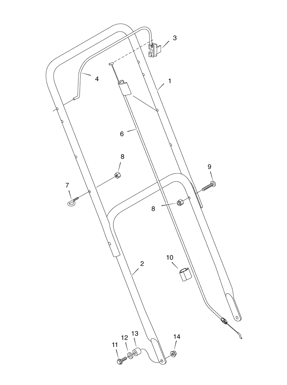 Handle Assembly Diagram and Parts List for 201010X51A 2007 Briggs and Stratton Lawn Mower